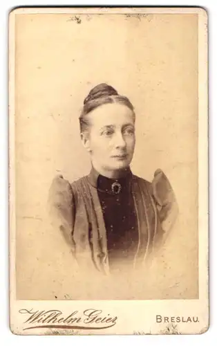 Fotografie Wilhelm Geier, Breslau, Schweidnitzerstrasse 16-18, Portrait bürgerliche Dame mit Hochsteckfrisur