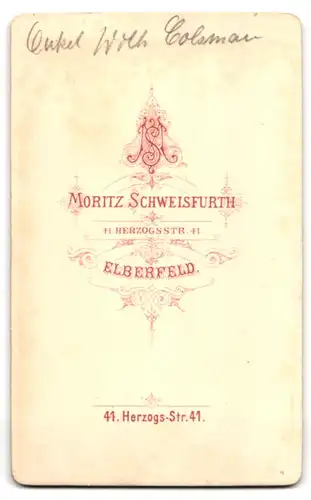 Fotografie Moritz Schweisfurth, Elberfeld, Herzogsstrasse 41, Portrait bürgerlicher Herr mit Schnauzbart