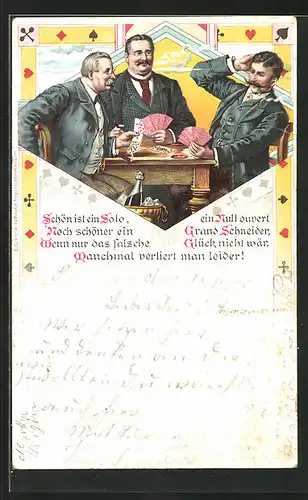 AK Drei Herren beim Kartenspiel am Tisch