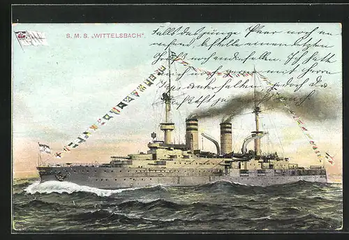 AK Kriegsschiff S. M. S. Wittelsbach auf hoher See