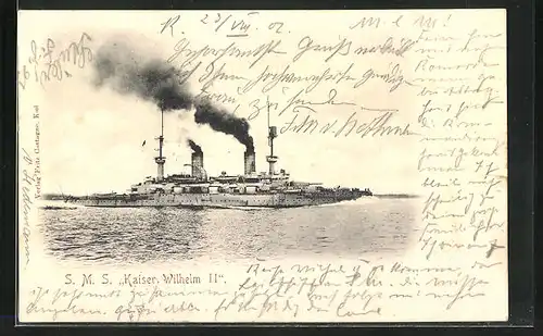 AK Kriegsschiff S. M. S. Kaiser Wilhelm II. in voller Fahrt