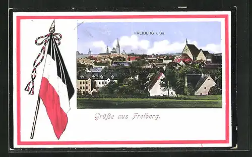 AK Freiberg i. Sa., Totalansicht, Kaiserreichsfahne