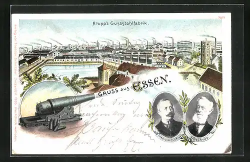 AK Essen, Krpp`s Gussstahlfabrik, Kanone, Friedrich Alfred und Alfred Krupp