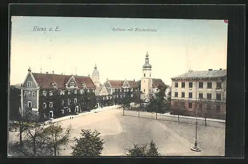 AK Riesa a. E., Rathaus mit Klosterkirche