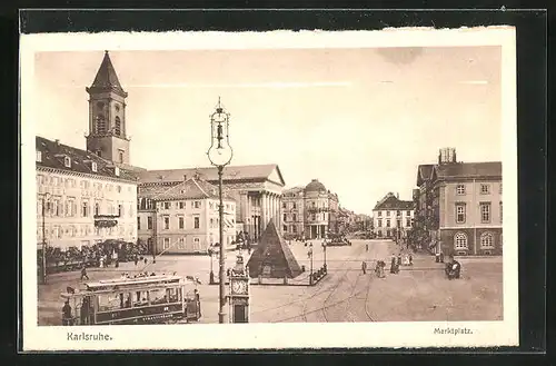 AK Karlsruhe, Marktplatz, Strassenbahn