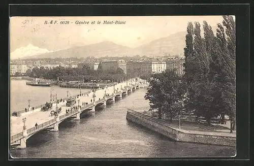 AK Genève, Teilansicht mit Mont Blanc, Strassenbahn