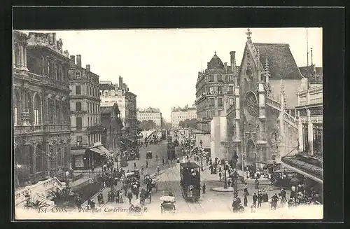 AK Lyon, Place des Cordeliers, Strassenbahn