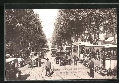 AK Marseille, Cours Belsung, Strassenbahn