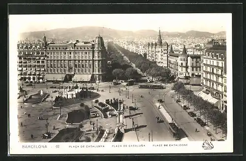 AK Barcelona, Plaza de Cataluna, Strassenbahn