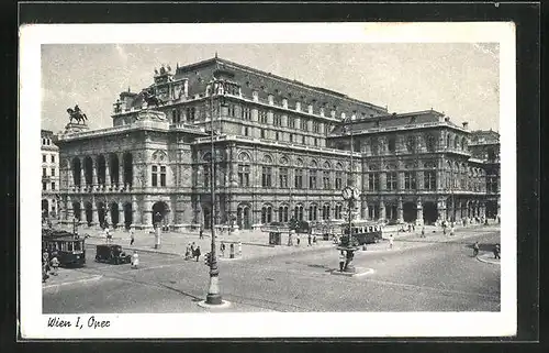 AK Wien, Strassenkreuzung an der Oper, Strassenbahn
