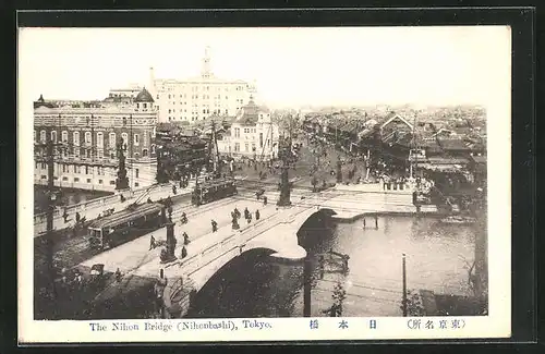 AK Tokyo, The Nihon Bridge, Strassenbahn