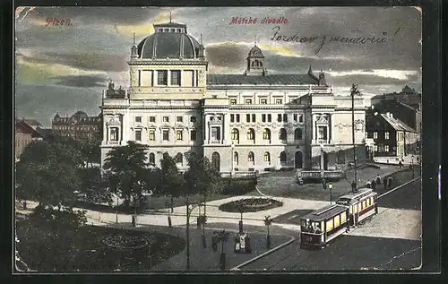 AK Plzen, Metské divadlo, Strassenbahn