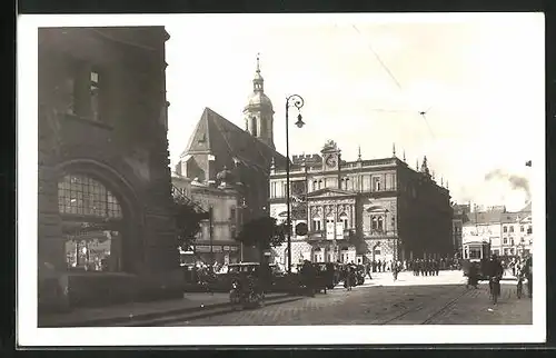 AK Opava, Partie u divadla, Strassenbahn