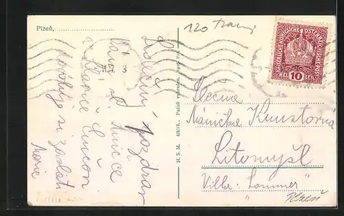 AK Plzen, Mestske divadlo, Strassenbahn