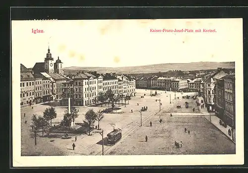 AK Iglau, Strassenbahn am Kaiser-Franz-Josef-Platz
