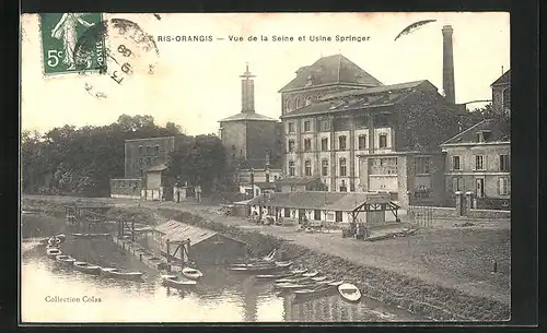 AK Ris-Orangis, Vue de la Seine et Usine Springer
