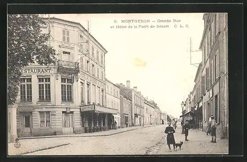 AK Montgeron, Grande Rue et Hôtel de la Forêt de Sénart