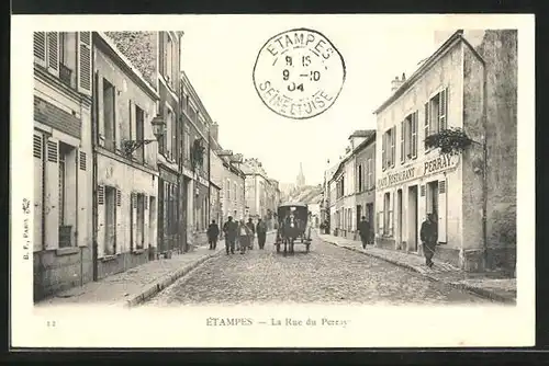 AK Étampes, La Rue du Perray, Café Restaurant Perray