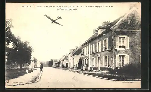 AK Fontenay-les-Briis, Route d`Arjapon à Limours et Villa du Souvenir
