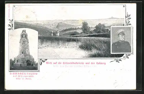 AK Stützengrün, Bismarckturm auf dem Kuhberg, Göltzschthalbrücke