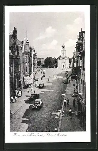 AK Husum, Grosstrasse mit Kirche