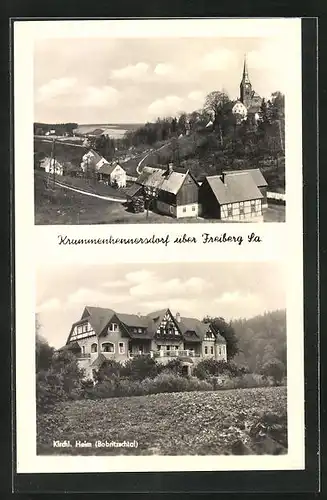 AK Krummenhennersdorf, Kirchl. Heim i. Bobritzschtal, Ortsansicht mit Kirche