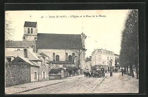AK Orsay, L`Eglise et la Place de la MAirie
