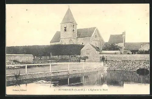 AK Auvernaux, L`Eglise et la Mare