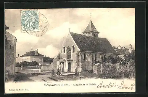 AK Ballainvilliers, L`Eglise et la Mairie