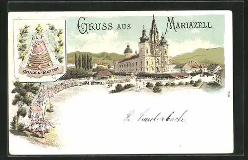 Lithographie Mariazell, Wahlfahrtskirche, Gnadenmutter