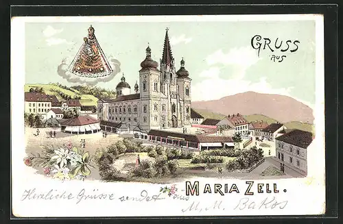 Lithographie Mariazell, Gnadenmutter, Wallfahrtskirche