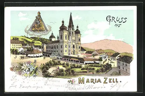 Lithographie Mariazell, Wahlfahrtskirche, Gnadenmutter