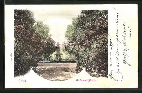 AK Graz, Brunnen in der Stadtpark-Idylle