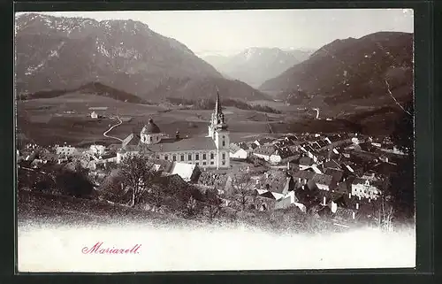 AK Mariazell, Ortsansicht mit Kirche