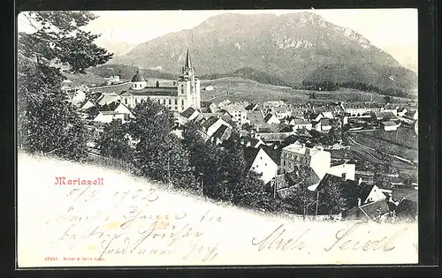 AK Mariazell, Ortsblick vom Berg herab