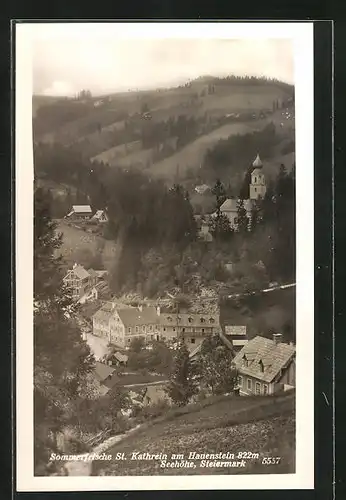 AK St. Kathrein am Hauenstein, Blick ins Tal mit Kirche