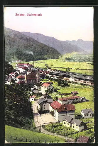 AK Selztal, Blick zur Kirche und Berglandschaft
