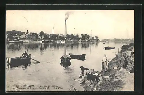 AK Corbeil, Vue sur la Seine