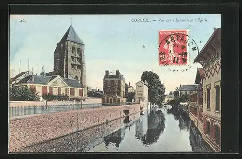 AK Corbeil, Vue sur l`Essonne et l`Église