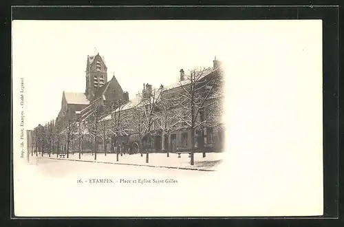 AK Etampes, Place et Eglise Saint-Gilles