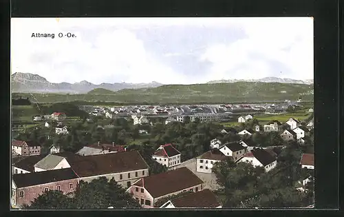 AK Attnang, Blick über die Dächer auf Landschaft