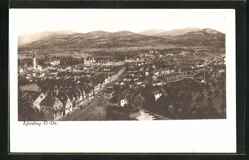 AK Eferding, Blick über die Dächer auf Landschaft