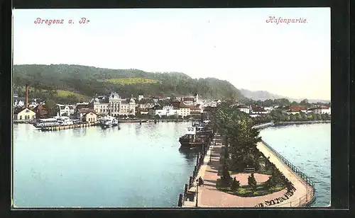 AK Bregenz am Bodensee, Blick zum Hafen