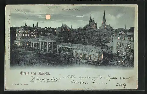 Lithographie Aachen, Vollmond über dem Elisenbrunnen, Halt gegen das Licht