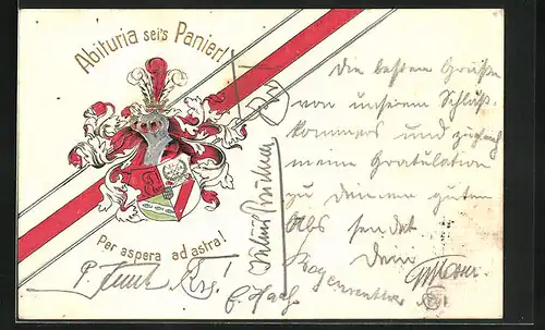 Präge-AK Abituria sei`s Panier! Per aspera ad astra!, Studentenwappen