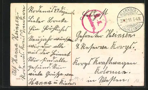 AK Neujahrsgruss, Zehn Mark Banknote, errötetes Fräulein