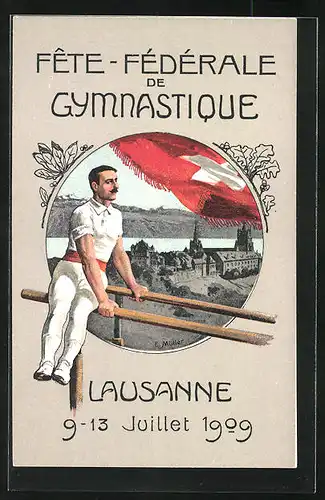 AK Lausanne, Fete-Fédérale de Gymnastique 1909, Turner am Barren