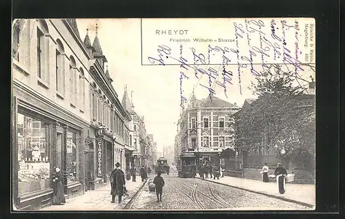 AK Rheydt, Friedrich Wilhelm Strasse mit Strassenbahn