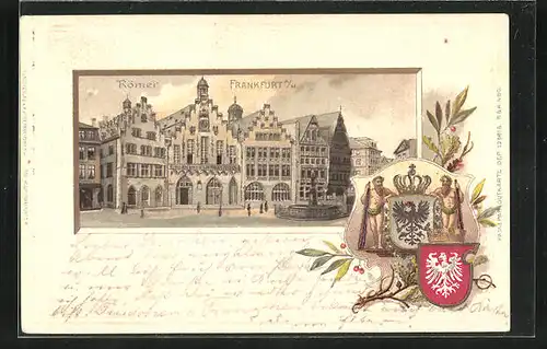 Passepartout-Lithographie Frankfurt /Main, Rämer, Wappen