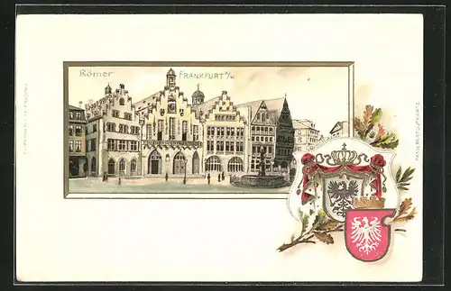 Passepartout-Lithographie Alt-Frankfurt, Römer, Wappen